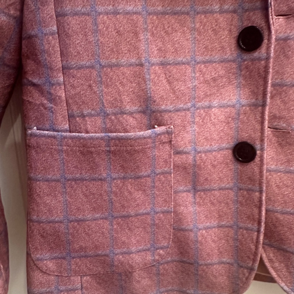 Pink Plaid Blazer with Black Buttons